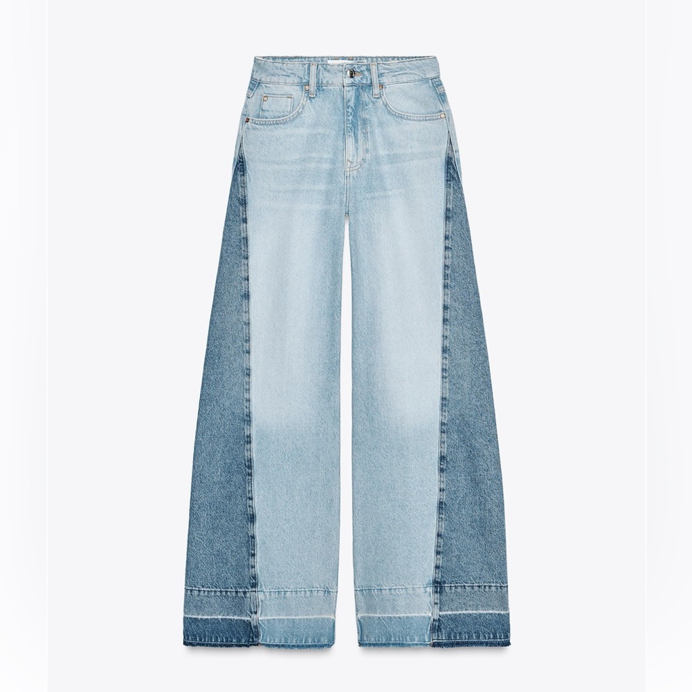 Zara Two-Tone Light & Dark Blue Wide-Leg Jeans